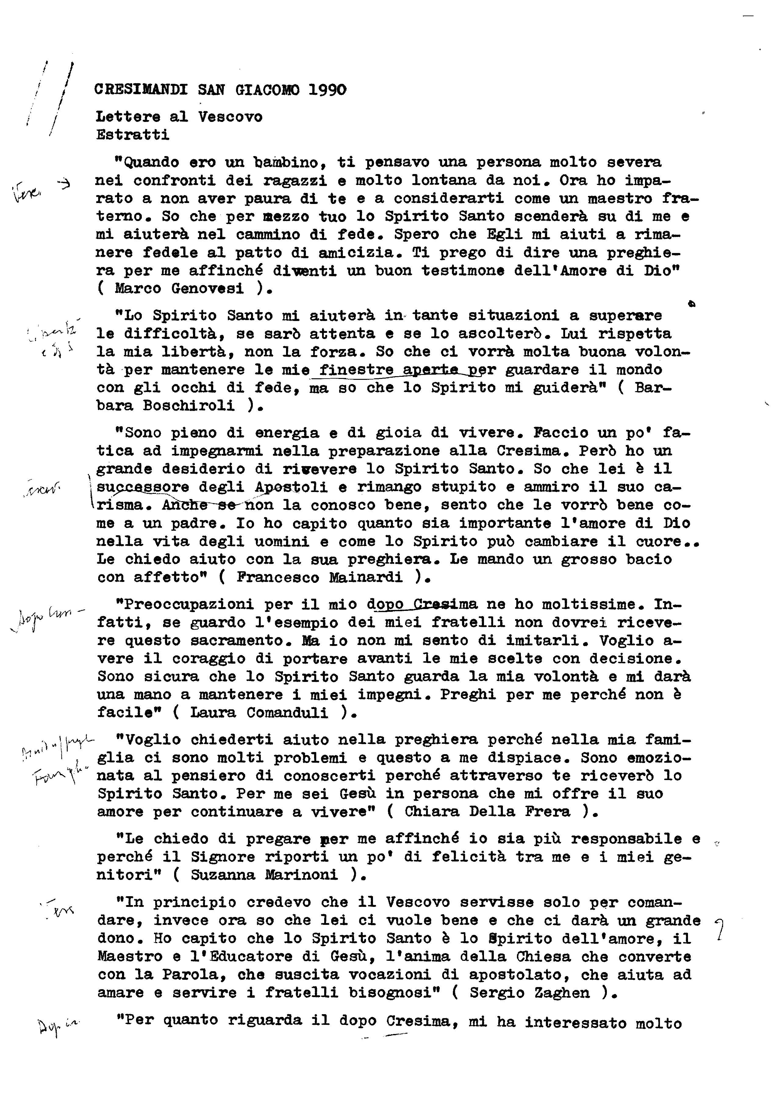 Lettera Dei Cresimandi Al Vescovo Don Agostino Cantoni - Lettere al Vescovo cresimandi